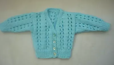 HAND KNITTED DOLLS CLOTHES  14  CARDIGAN Also For PREMATURE BABY. BRAND NEW • £3.50