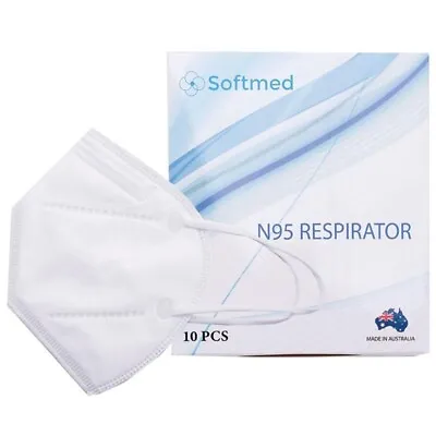 Softmed N95 Flat Folded Respirator Face Mask / Ear-loop White 10pcs • $7