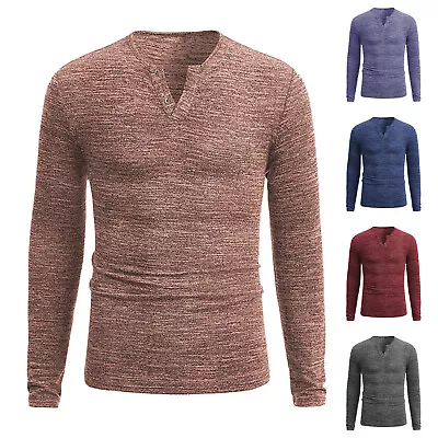 Fashion Personality Men's V Neck Casual Slim Fit Long Sleeve Shirt Top Top • $22.39