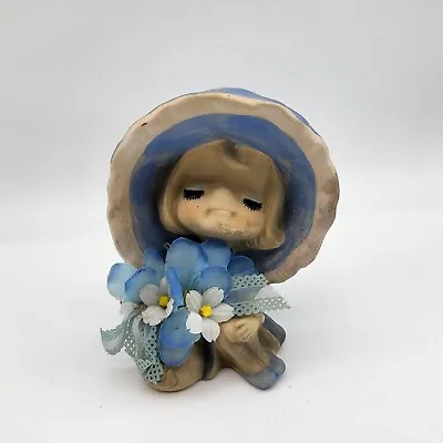 Vintage MCM Figurine UCTCI Japan Stoneware Bud Vase Hippie Girl Bonnet Boho • $8