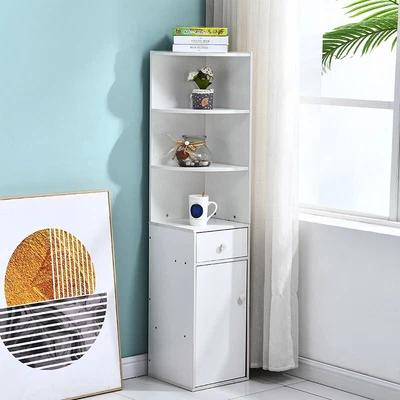 $79.99 • Buy 59in Corner Cabinet 3-Tier Shelves 1 Drawer 1 Door Bathroom Slim Floor Cabinets