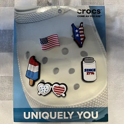 NEW Crocs Jibbitz American Flag USA Sunglasses Shoe Charm Authentic Set Of 5 • £22.17