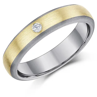 £47.99 • Buy 5mm Titanium & 9ct Gold Engagement Ring 0.05ct Diamond Wedding Ring