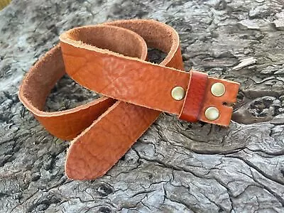 Vintage Style Tan Brown Leather Snap Belt Strap - Distressed Thick Cow Hide 100 • $32