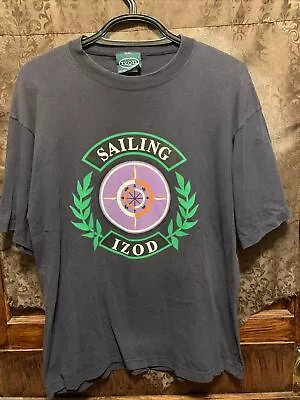 VINTAGE IZOD USA MADE Sailing T Shirt Blue 100% Cotton Size L • $23.99