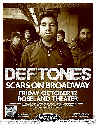 DEFTONES & SCARS ON BROADWAY 2012 PORTLAND CONCERT TOUR POSTER - Alt Rock Music • $17.31