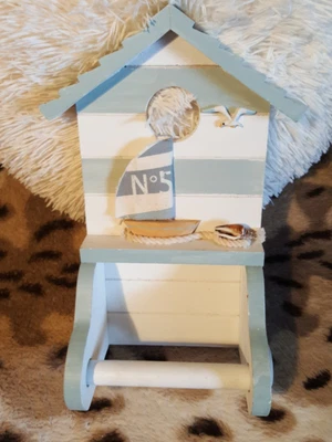 £3 • Buy Shabby Chic Wooden Blue & White   Seaside Inspired   Wall Toilet Roll Holder