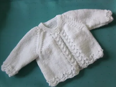 Brand New Handknitted White Baby Cardigan. Prem-Newborn To Fit 14  Chest. • £4.95