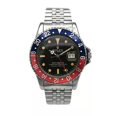 VINTAGE ROLEX GMT MASTER 1675 PEPSI BEZEL WRISTWATCH STAINLESS BOX PAPERS C1966 • $10100