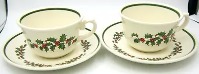 Myott Ironstone Cups & Saucers (2) - Christmas Holly & Berries - England • $44.20