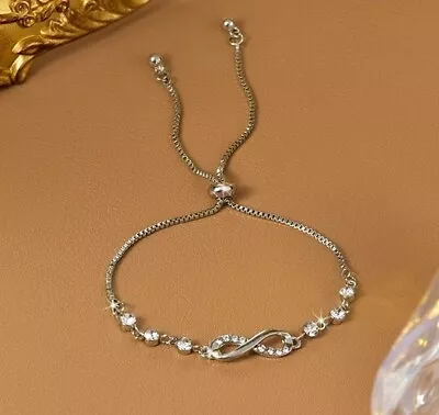 Infinity Bracelet Crystal Charms Silver Gold Bracelet Ladies Girls Gift • £3.99