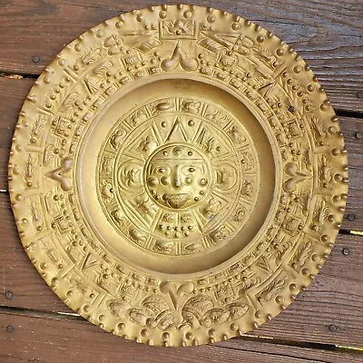 Aztec Mayan Style Hammered Brass Wall Hanging Decor Circular 15.75  • $30