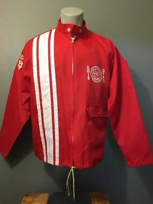 Vtg 80s Early Ford V8 Red Nylon Racing Cafe Jacket Mens L Classic Car Club Coat • $106.25