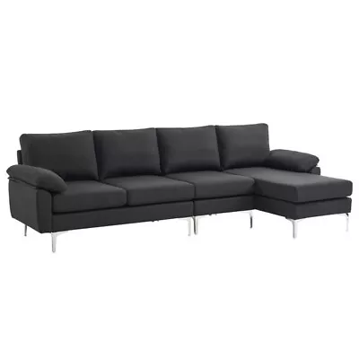 280 *140 *86cm L-Shaped Glossy With Iron Legs 4-Seater Indoor Modular Sofa Black • $656.18