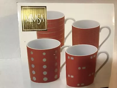 Set Of 4 Mikasa Red Cheers Ruby Coffee Tea Mug Cup 16 Oz L3184/415 NIB • $20