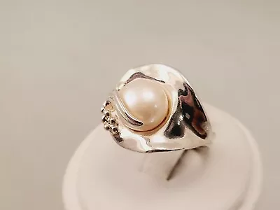 Hagit Gorali Hg Israel Sterling Silver Pearl Modernist  Woman's Ring Size 6.5 • $39.95