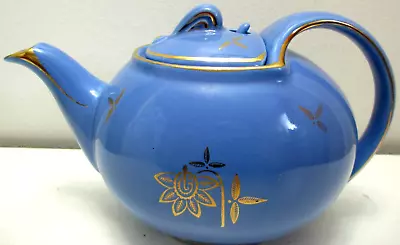 Vintage Hall Teapot With Hook Lid # 0749 Blue Gold Flowers & Trim 6 Cup • $29.69