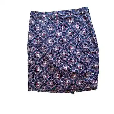 J. Crew The Pencil Skirt Navy/Pink Medallion Graphic Print Size 8 • $25