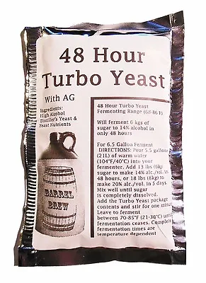 1 Pack 48 Hour Turbo Yeast With AG - Moonshine Alcohol Whiskey Rum Vodka 6.5 Ga. • $9.99