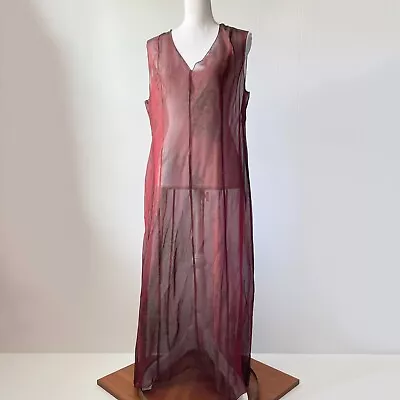 Mariella Burani VTG 90's Sheer Dress Chiffon Red Leopard Print Sleeveless US 16 • $89.99