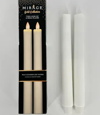 Mirage White LED Flameless Taper Candles Wax Covered 9  2 PACK Battery Operated • $24.95