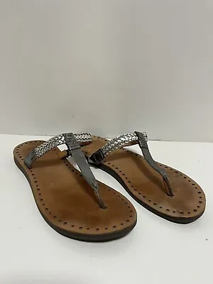 UGG Sandals Womens 7 Bria Braided Thong Flip Flop Flats 1006873 Gray Leather • $23.30