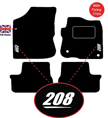 Peugeot 208 2012 To 2019 Tailored Black Car Floor Mats Carpet 4pc Set With Clips • £11.99