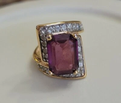 $35 • Buy Park Lane Retired Hostess Mauve Emerald Cut CZ Cocktail Ring Stunning!  Size 6.5