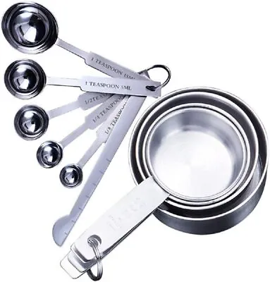 Measuring Cups And Spoons Set 10 Pieces Metal Cup Measurements Set Stainless St • £17.02