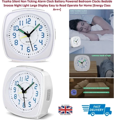 £10.59 • Buy Silent Non Ticking Alarm Clock Battery Powered Luminous Hands At Night Clock UK