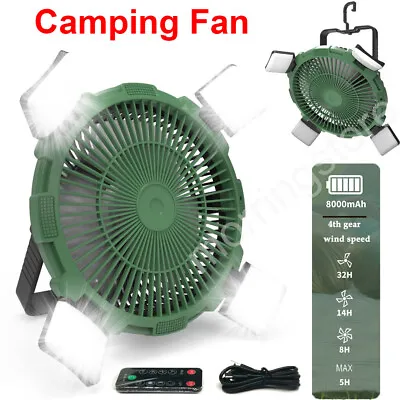 Portable Camping Fan W/ LED Light Remote USB Rechargeable Outdoor Lamp Lantern • $68