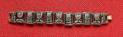 Vintage Aztec/Mayan Tribal Design Linked Panel Bracelet 0900 Silver • $42.50