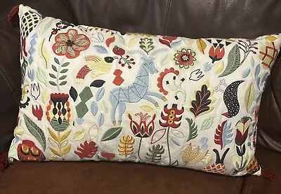 Ikea Rodarv Embroidered Folk Art Animal Throw Pillow Cover& Feathered Pillow • £33.09