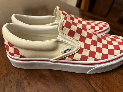 Vans Classic Checkerboard Shoes Canvas Skate Shoes Red/White Sz M 7 W 8.5 • $35