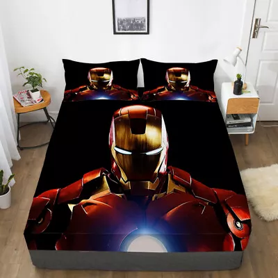 The Avengers Iron Man 3PCS Fitted Sheet Bed Sheet & Pillowcase Fans Bedding Set  • $46.54