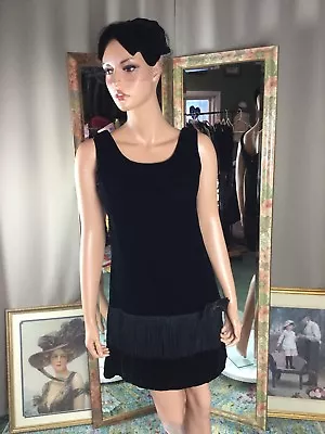 Vintage Black Fringe Cha Cha Flapper Style Cocktail Party Dress Sz 8/10 Bust 36 • $25