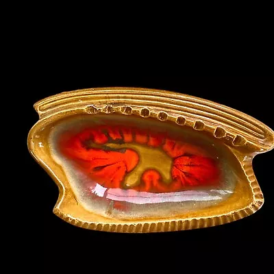 $20 • Buy Vintage  MCM California Pottery USA 574 Orange Drip And Gold Tone Ashtray 10 