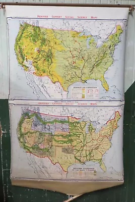 Vintage Denoyer-Geppert Pull Down School Map A-20 A-18 1963 USA Resources • $199