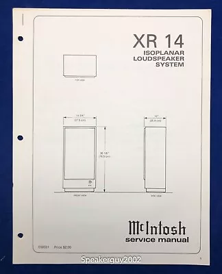 Original McIntosh XR14 / Speaker System Service Manual • $19.95