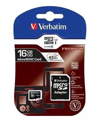 Verbatim Micro SDHC 16GB (Class 10) With Adaptor Up To 45MB/Sec 300X Read Speed • $27