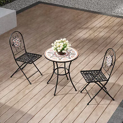 Bistro Set Outdoor Patio Garden Furniture Mosaic Table And Folding Chairs Sets • £55.95