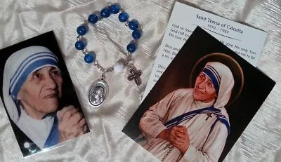 Saint Mother Teresa Calcutta 4 Language Holy Card RELIC Chaplet Rosary #60 • $125