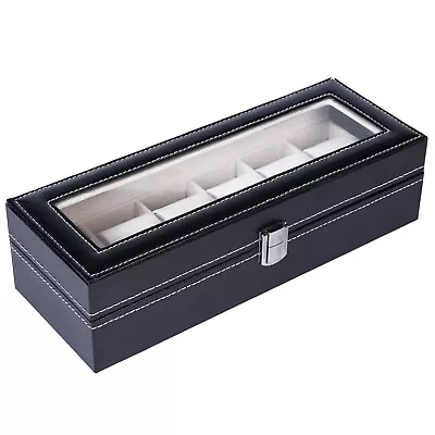 6 Compartments High-grade Leather Watch Collection Storage Box Black • $16.68