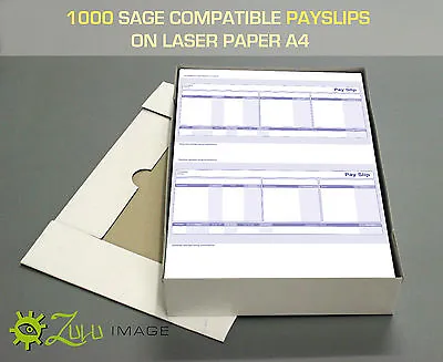 1000 SAGE COMPATIBLE PAYSLIPS ON LASER PAPER A4 210x297mm 2up 068025/SGE010/SE95 • £24.49