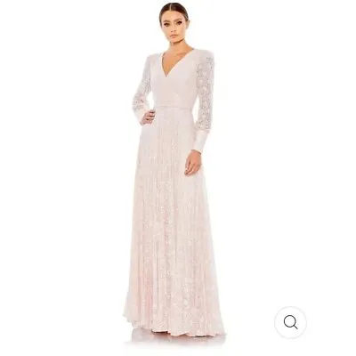 Mac Duggal Sequin And Lace Long Sleeve Gown Light Pink #93679 Size 6 NWT • $485