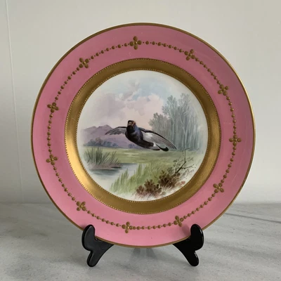 £45 • Buy Minton Cabinet Plate BLACK GROUSE Signed J E Dean C1902-12 Pink Enamelled Border