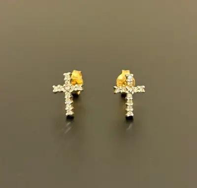 9ct 375 Yellow Gold Diamond Cross Stud Earrings • £120