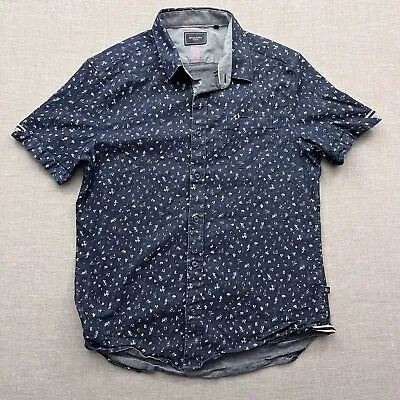 7 Diamonds Denim Stretch Woven Shirt Short Sleeve Mens Med Blue Floral Paisley • $18.95