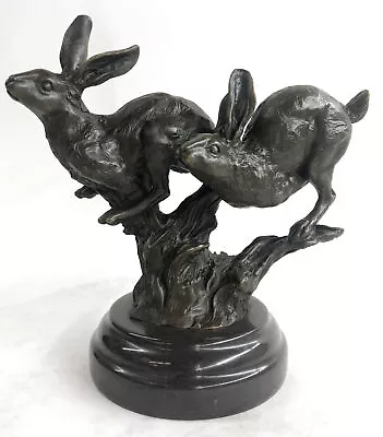 Vienna Bronze Museum Quality Bunny Rabbits Bronze Sculpture Statue Gift Artwork • $399