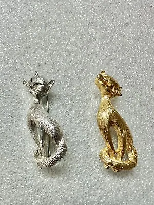 VTG Pair Of Monet Cat Brooches Silver & Golden • $21